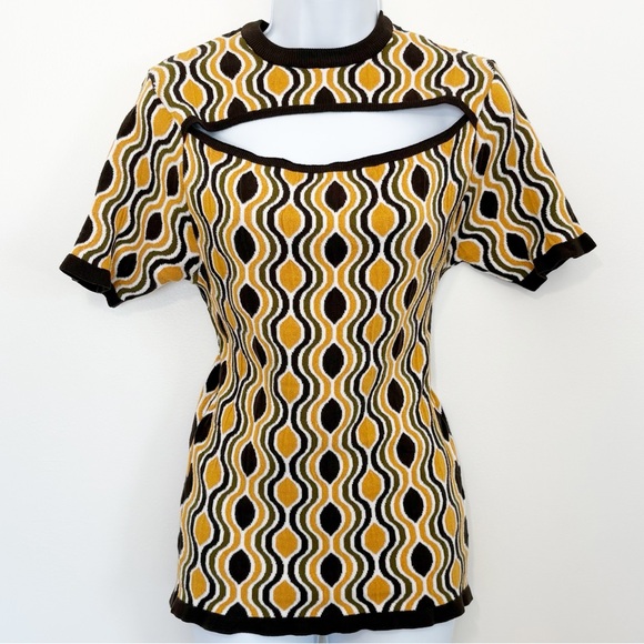 ASOS Tops - ASOS DESIGN Retro Mod Cutout Knit Top Yellow Brown Size S